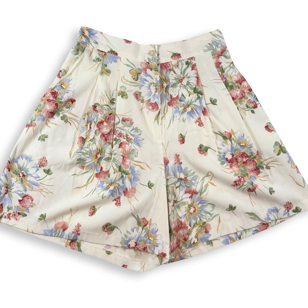 Vintage High Waisted Pleated Floral Shorts Chintz‎ Coastal Grandmother Size 12